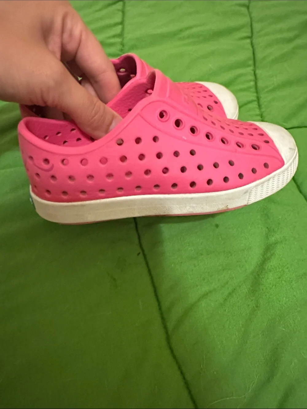Native Kids Waterproof Slip-On Shoes in Hot Pink with White Toe